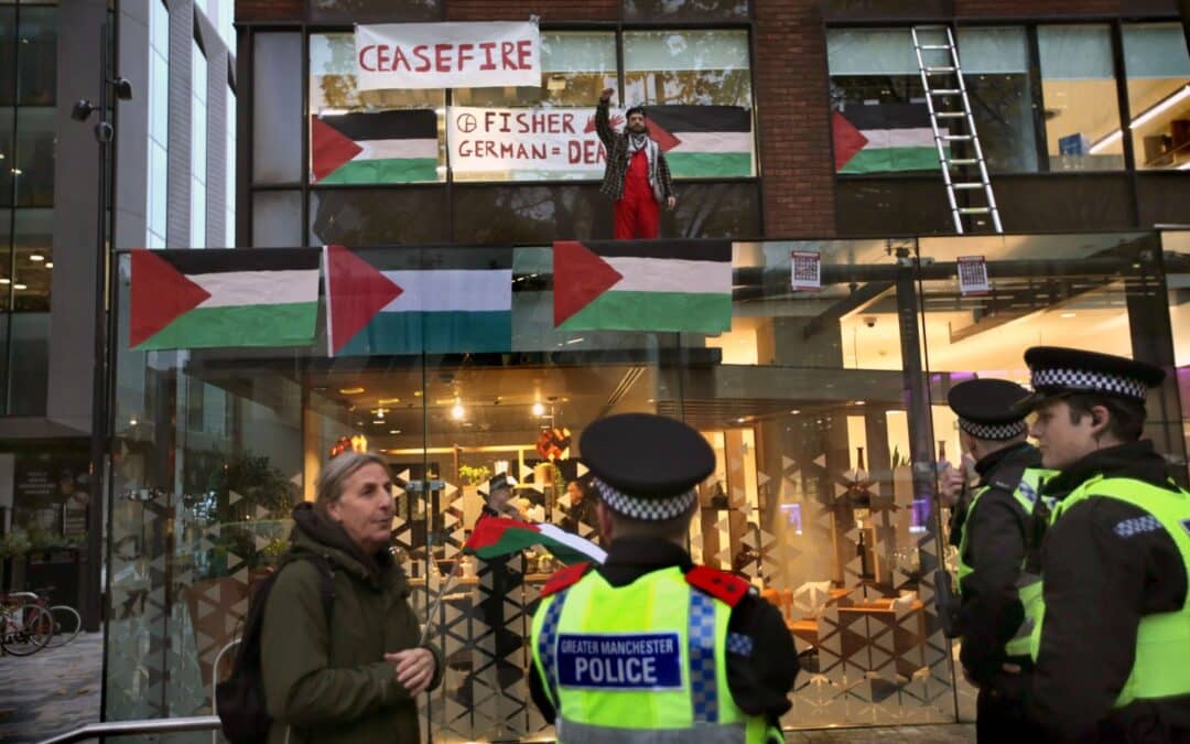 Palestine Actionist Occupies Fisher German, Landlords for Israeli War Machine